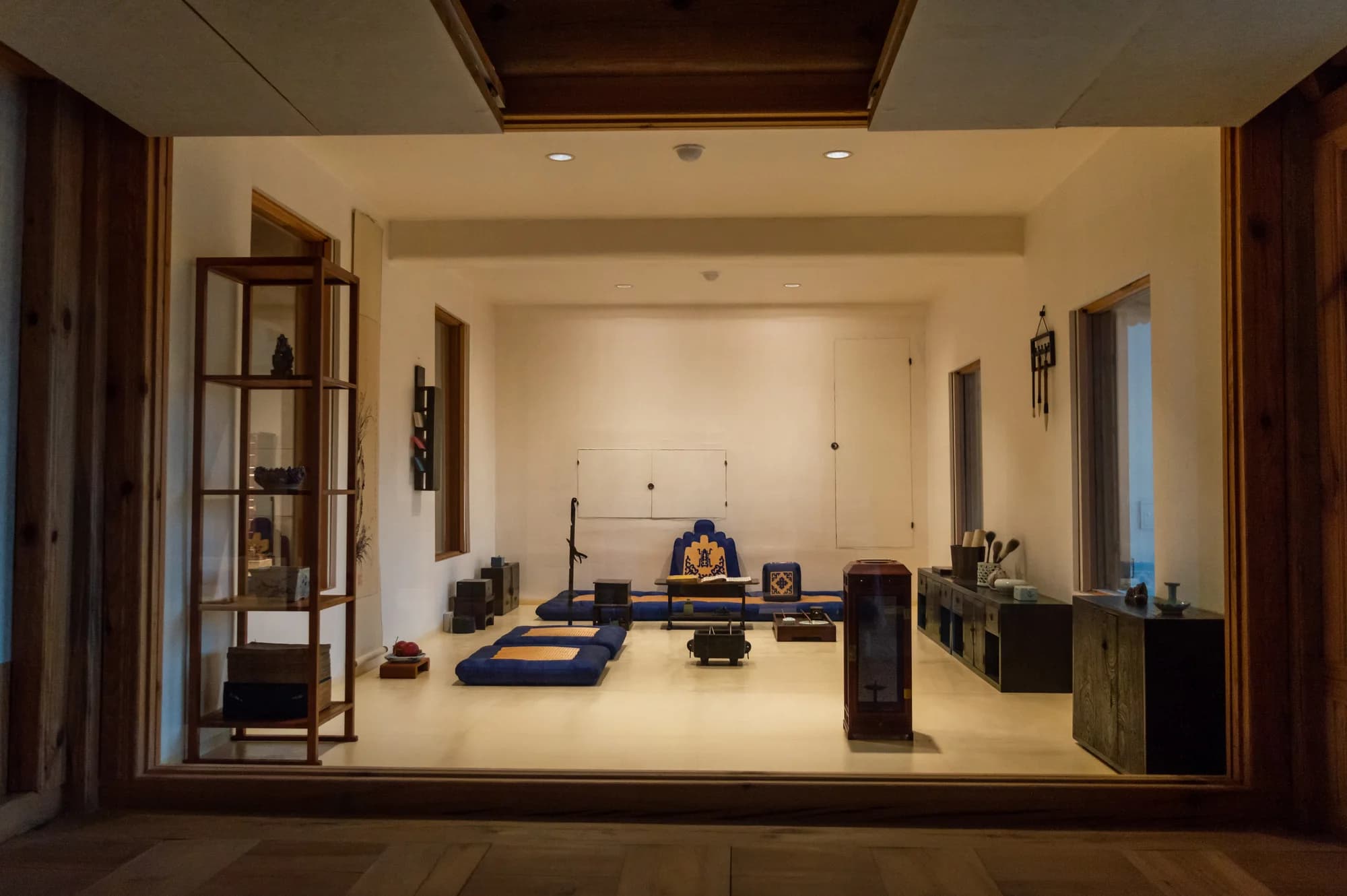 A traditional Korean room arranged for floor-level living