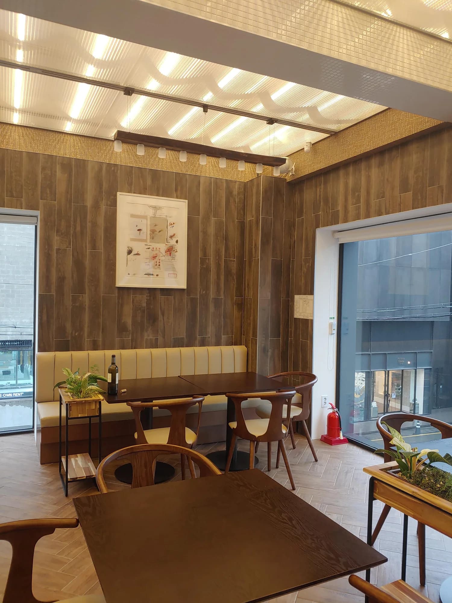 Dining tables inside a restaurant in Cheongdam-dong, Seoul