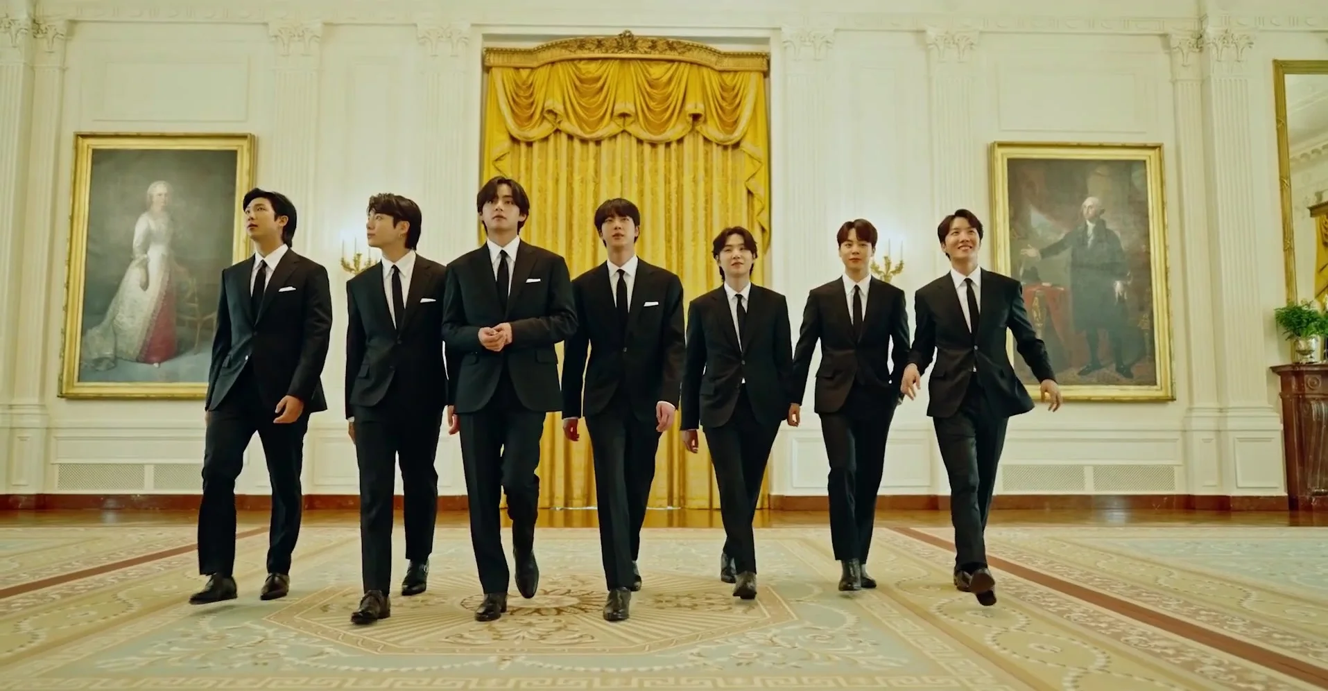 The seven members of BTS together at the White House in May 2022