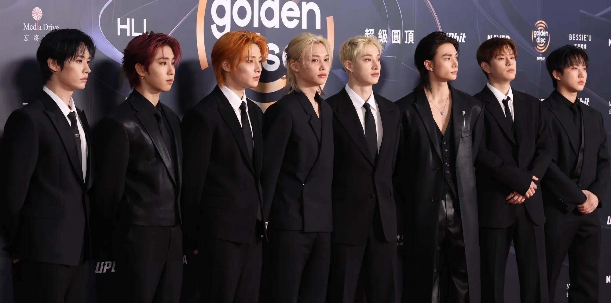 The eight members of Stray Kids on the red carpet at the 40th Golden Disc Awards in January 2026