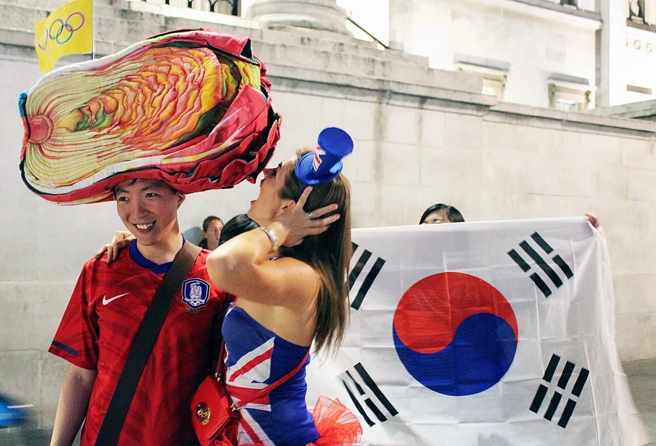 South Korean football supporters celebrating in London in 2012