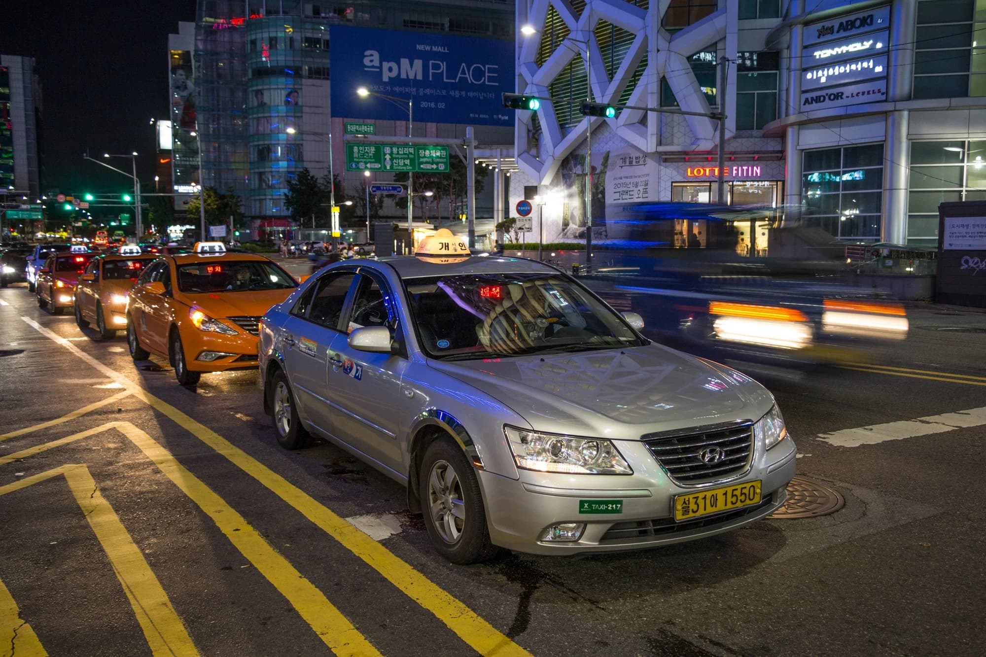 Silver regular taxis waiting in Seoul
