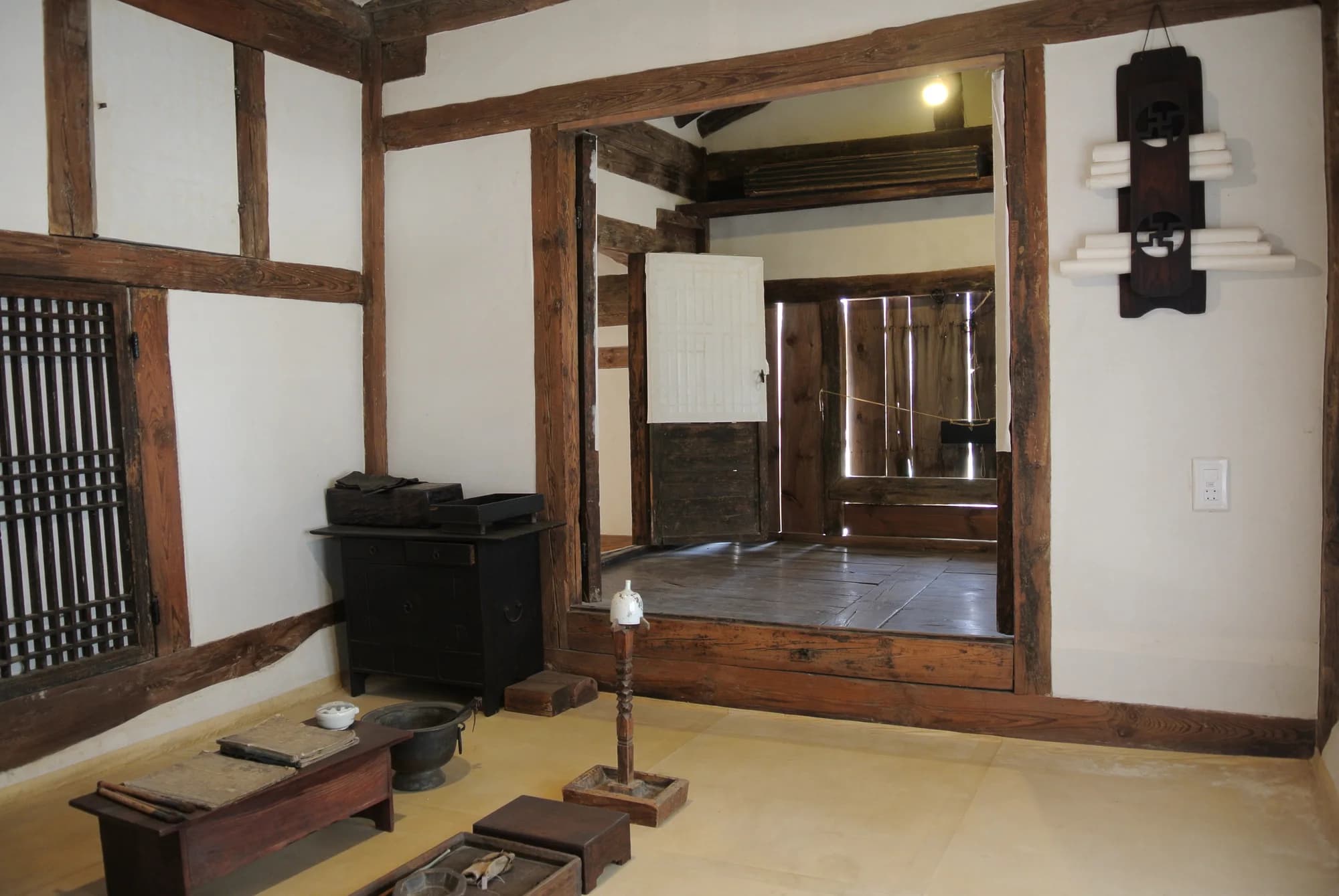 Raised wooden floor inside a traditional Korean house display at the National Folk Museum of Korea